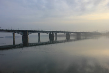 Fototapeta premium bridge across the river ob in novosibirsk