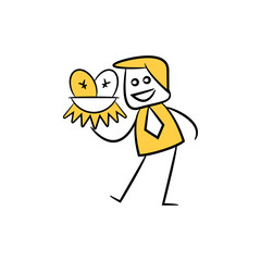 businessman present yuan egg in nest yellow stick figure