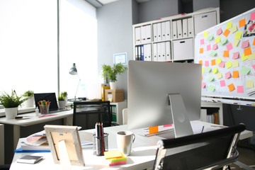 Modern desktop on white table emty office with