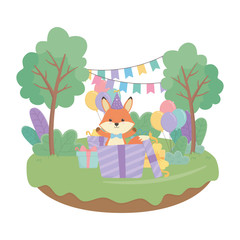 Obraz na płótnie Canvas Fox cartoon with happy birthday icon design