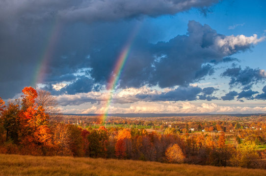 Beautiful Double Rainbow Over Countryside In Northwest Pennsylvania Venango Valley View © Jessica