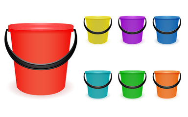 Set multi-colored household plastic buckets