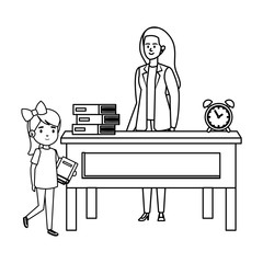 happy student girl with female teacher in desk