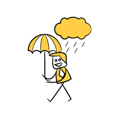 businessman holding umbrella and rain yellow hand drawn theme