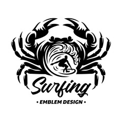 Surfing emblems, illustrations, t-shirt designs vector on white background