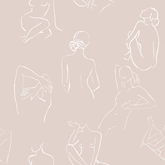 Modern minimalism art, aesthetic contour. Abstract women's silhouette minimalist line art woman body line. Sketch .The seamless patterns are absolutely perfect for packaging, textiles or tissue paper. - 276533104