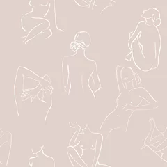 Papier Peint photo Pour elle Art minimaliste moderne, contour esthétique. Ligne de corps de femme d& 39 art de ligne minimaliste de silhouette de femmes abstraites. Croquis. Les motifs sans couture sont absolument parfaits pour les emballages, les textiles ou le papier de soie.