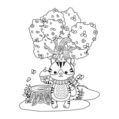 Cat cartoon with happy birthday icon design