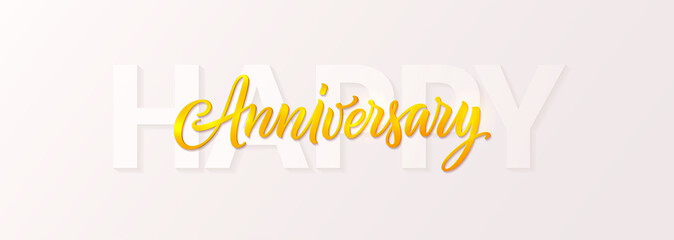 Happy anniversary banner. 3d gold color anniversary text, and white happy cut paper word isolated on white background. Vector lettering and greeting for a card, banner, party decoration, invitation