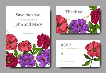Peony floral botanical flowers. Engraved ink art. Wedding background card floral decorative border.