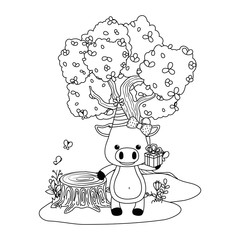 Animal cartoon with happy birthday icon design