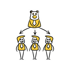 business people team and bear boss in yellow doodle stick figure