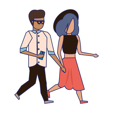 Young couple avatar faceless blue lines