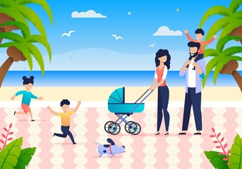 Young Family with Children Enjoy Summer Vacation.
