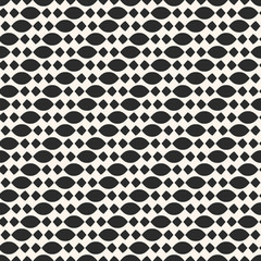 Vector monochrome seamless pattern with small ovate shapes, rhombuses, mesh