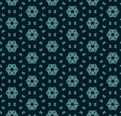 Vector abstract geometric floral seamless pattern black and teal colors