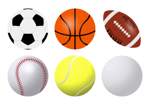 Realistic sports balls vector big set isolated on white background. Illustration of golf and baseball, football game and tennis, eps 10