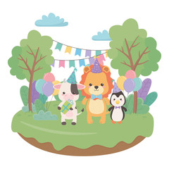 Animals cartoons with happy birthday icon design