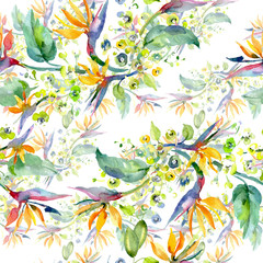 Bouquet floral botanical flowers. Watercolor background illustration set. Seamless background pattern.