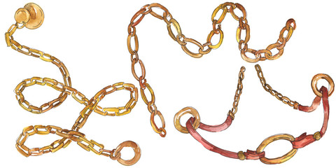 Golden chains sketch glamour illustration in a watercolor style isolated element. Watercolour background set.