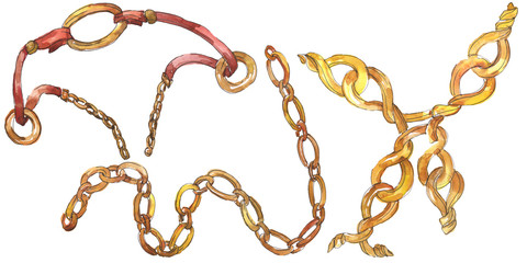 Obraz premium Golden chains sketch glamour illustration in a watercolor style isolated element. Watercolour background set.
