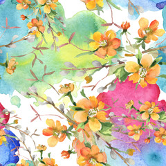 Obraz na płótnie Canvas Bouquet floral botanical flowers. Watercolor background illustration set. Seamless background pattern.