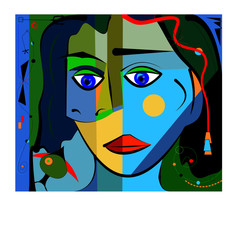 cubism art style,woman looks down