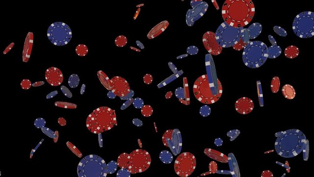Falling 3d element of red and blue poker chips loop