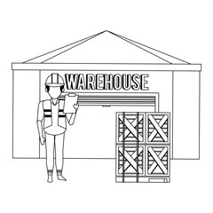 Fototapeta premium Warehouse worker logistics job concept in black and white
