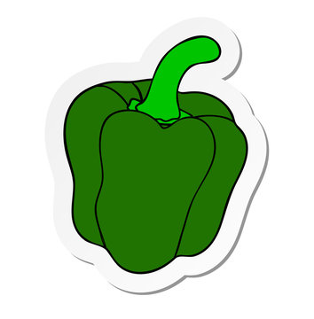 Vector illustration, sticker of green bell pepper in flat cartoon style isolated on white background