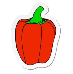 Vector illustration, sticker of red bell pepper in flat cartoon style isolated on white background