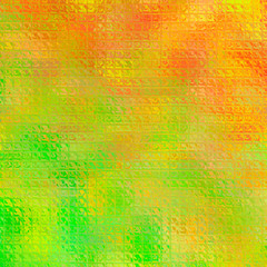 Orange and green brights Mosaic through glass bricks in square shape background illustration.