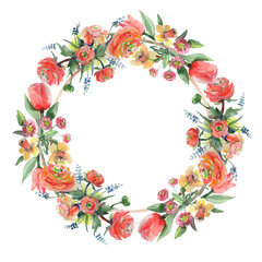 Bouquet floral botanical flowers. Watercolor background illustration set. Frame border ornament square.