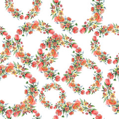 Bouquet floral botanical flowers. Watercolor background illustration set. Seamless background pattern.