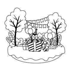 Penguin cartoon with happy birthday icon design