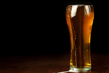 beer glass of fresh, tasty beer on a dark background
