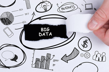 Business, technology, internet and networking concept. Young entrepreneur showing keyword: Big data