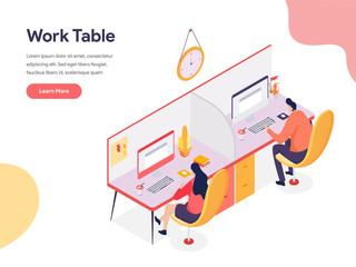 Work Table Illustration Concept. Isometric design concept of web page design for website and mobile website.Vector illustration