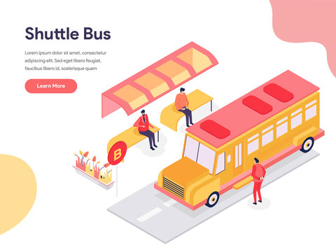 Shuttle Bus Illustration Concept. Isometric design concept of web page design for website and mobile website.Vector illustration