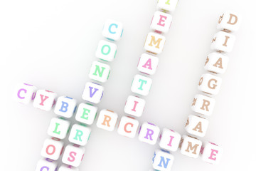 Diagram, ict keyword crossword. For web page, graphic design, texture or background. 3D rendering.
