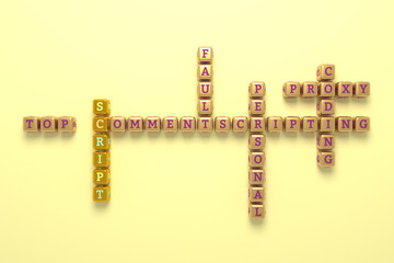 Script, ict keyword crossword. For web page, graphic design, texture or background. 3D rendering.