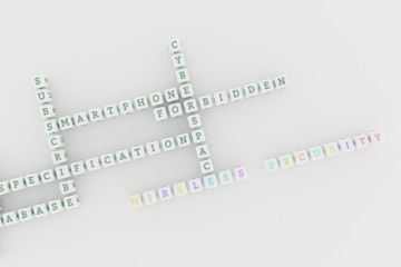 Wireless Security, ict keyword crossword. For web page, graphic design, texture or background. 3D rendering.