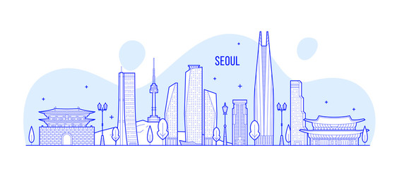 Seoul skyline, South Korea vector linear art