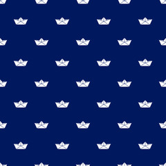 Fototapeta premium Seamless pattern with white paper boats on blue background
