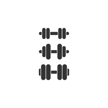 Level Of Hardness, Difficulty Or Challenge Metaphor. Barbell Dumbbell Set. Flat Vector Icon Isolated On White.