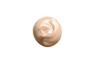 Make up foundation swatch. Round makeup base cream drop, smear isolated on white background.