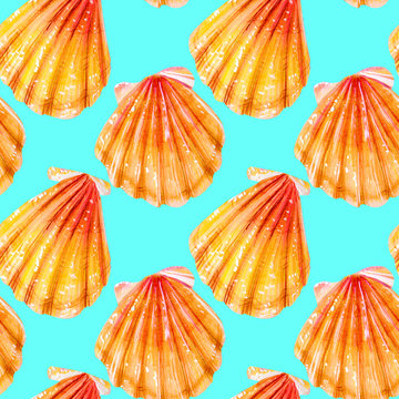 Seamless pattern of yellow scallops.
