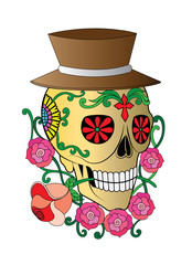 Art Sugar Skull Day of the dead. Hand drawing and make graphic vector.