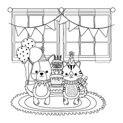 Animals with happy birthday icon design