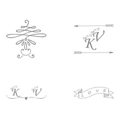 Wedding logos, hand drawn elegant, delicate monogram collection